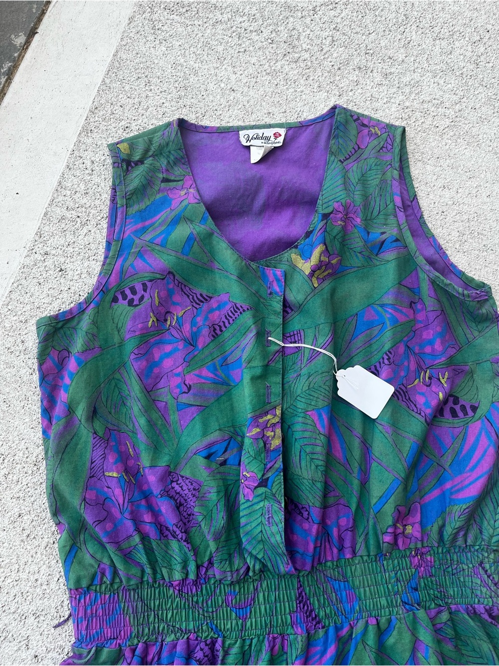 Rare Vintage Tropical Floral Jumpsuit in Green & Purple - Picture 6 of 11